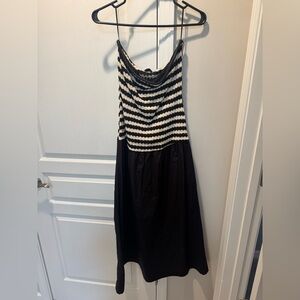 Mango Black and White Striped Midi Dress